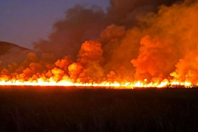 Kaş'ta sazlık alanda çıkan yangına müdahale ediliyor