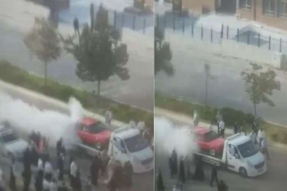 Gelin alma merasiminde çekici üzerindeki araçta lastik yaktılar