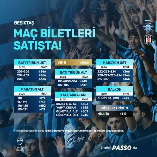 Adana Demirspor-Beşiktaş maçı bilet fiyatları