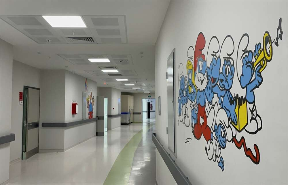 Hatay'da hastane duvarı, çocuklar için çizgi karakterlerin resimleriyle süslendi