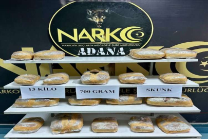 Adana'da çekyata gizlenmiş 13 kilo 700 gram skunk ele geçirildi