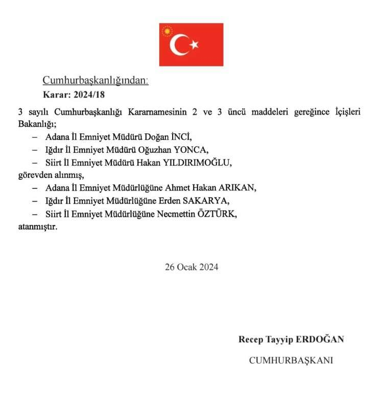 Cumhurbaşkanı Erdoğan'dan Adana Emniyet Müdürlüğü'ne yeni atama 2
