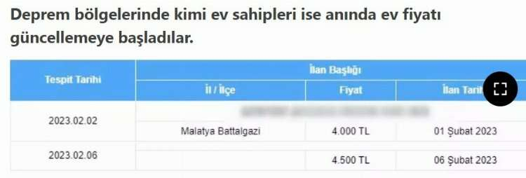 depremde kiralara zam