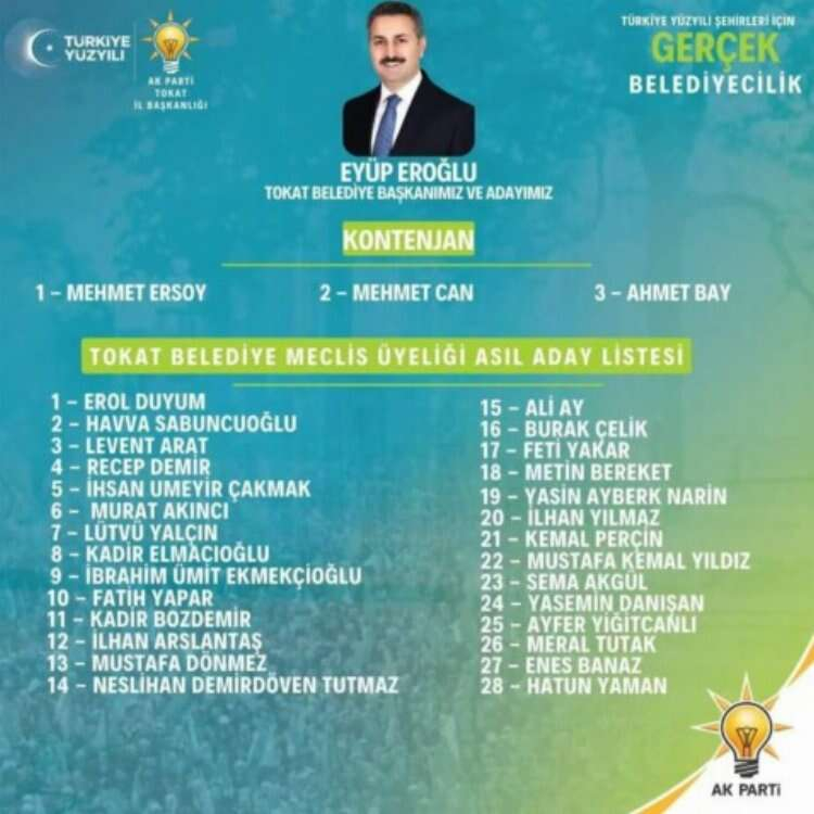 AK Parti, Tokat Belediye Meclis Üye adaylarını açıkladı AK Parti Tokat Belediyesi Meclis Üyesi adayları kimler 2