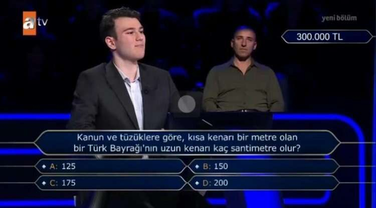 Kim Milyoner Olmak İster'de Türk Bayrağı Sorusu: Kısa Kenarı 1 Metre Olan Bayrağın Uzun Kenarı Ne Kadar?