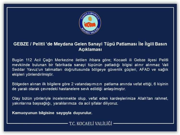 kocaeli pelitli patlama