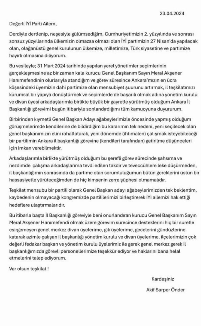 İYİ Parti Ankara İl Başkanı Akif Sarp Önder