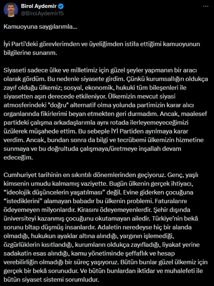İYİ Parti Genel Başkan Yardımcısı Birol Aydemir