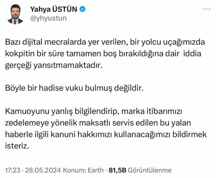  Türk Hava Yolları Basın Müşaviri Yahya Üstün