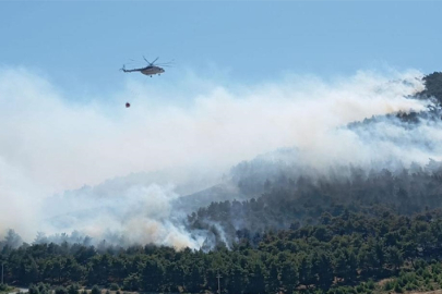 Manisa Soma'da çıkan orman yangınına müdahale ediliyor