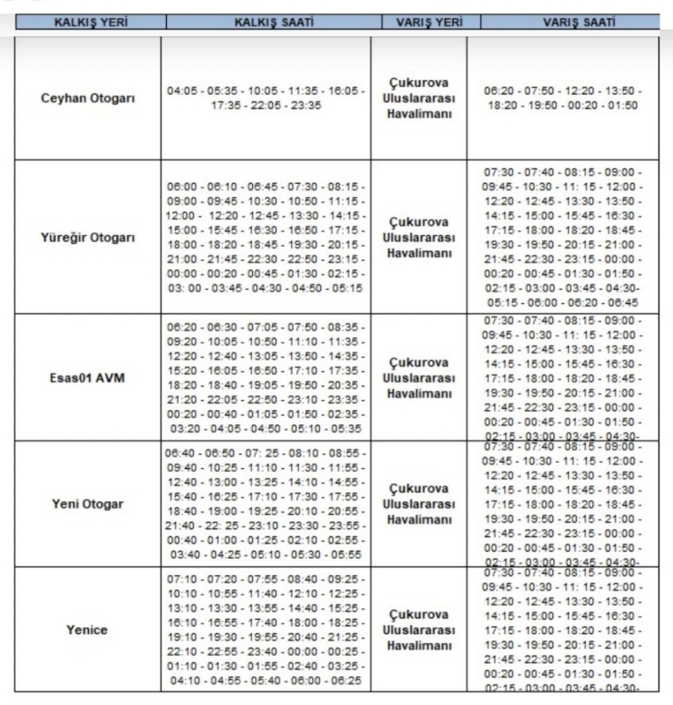 Çukurova Havalimanı servisleri başladı! Saatler ve ücretler belli oldu 3