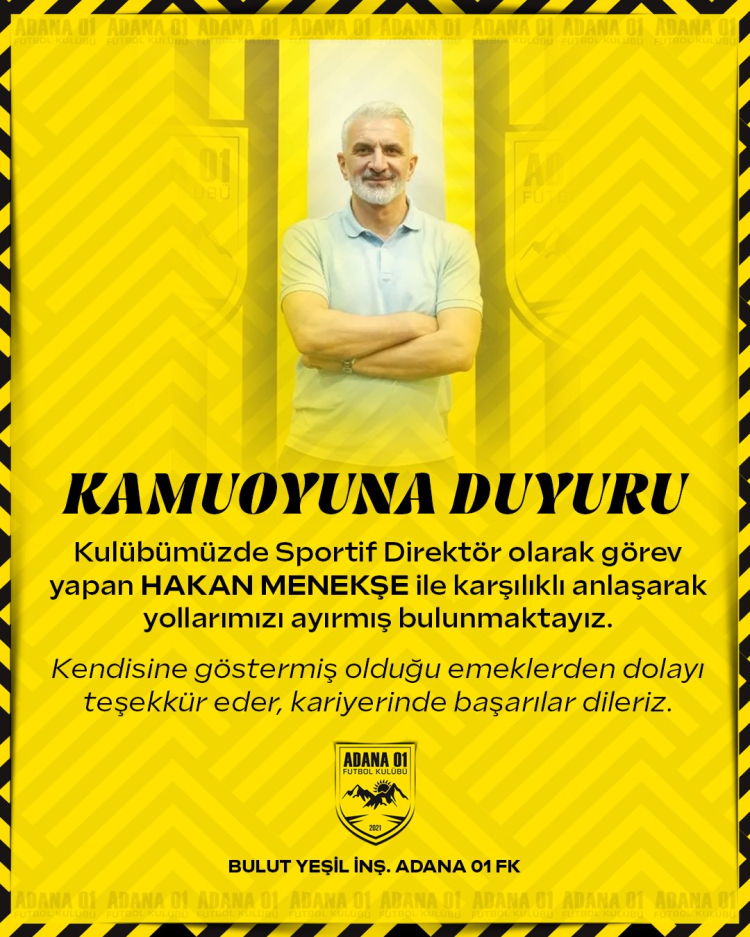 Adana 01 FK’da Isparta 32 Spor maçı öncesi ayrılık 2