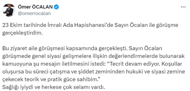 DEM Parti milletvekili Ömer Öcalan, PKK lideri Abdullah Öcalan'la İmralı'da görüştüklerini duyurdu 3
