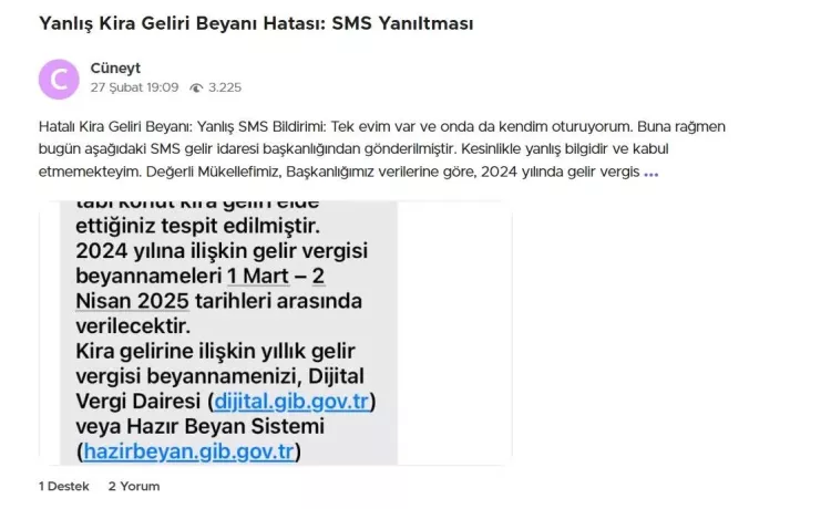 GİB'den hatalı kira geliri SMS'leri hakkında açıklama 2