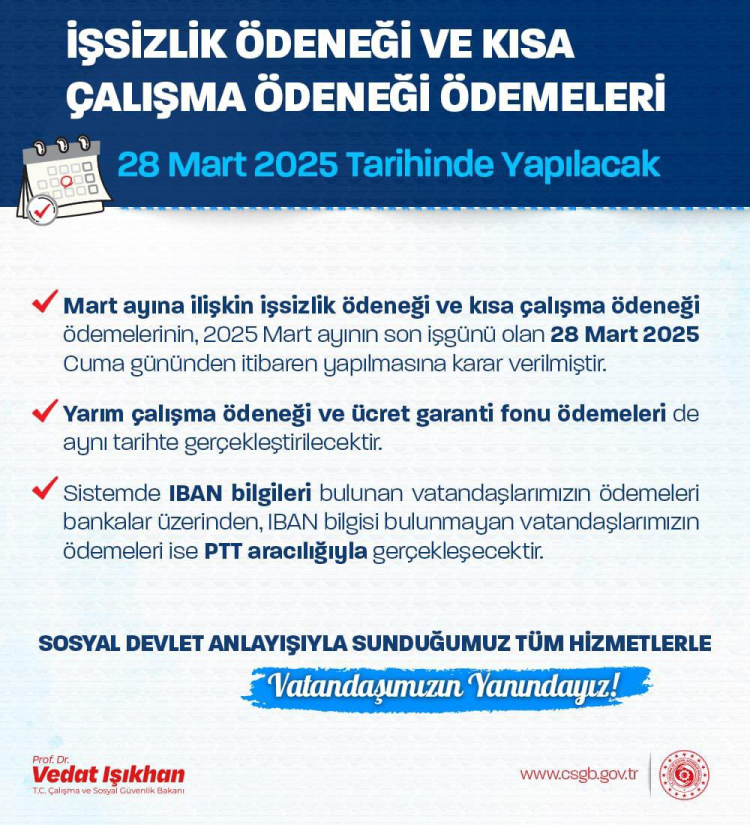 İşsizlik ödeneği ve Kısa Çalışma Ödeneği ödemelerinin tarihi belli oldu