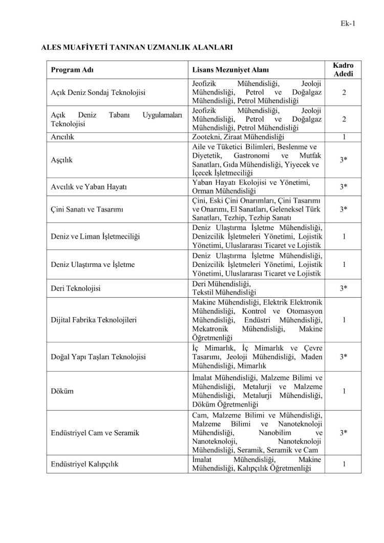 YÖK'ten Öğretim Görevlisi alımlarında ALES muafiyeti olan programlara güncelleme 2