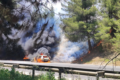 Mersin'de otomobilin motor kısmında çıkan yangın ormana yayıldı