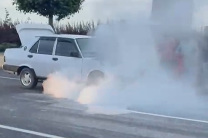 Ankara Yenimahalle'de seyir halindeki Tofaş araç yandı