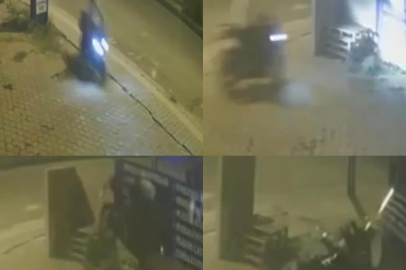 Kontrolden çıkan motosiklet kaldırıma çıktı, levhaya çarptı!
