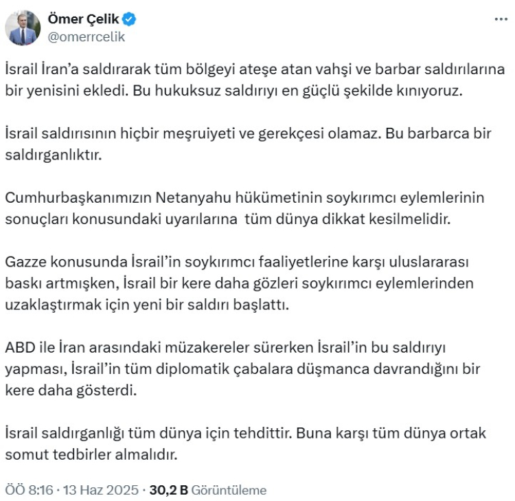 AK Parti Sözcüsü Çelik Bölgeyi ateşe atan barbarca saldırıyı kınıyoruz 2