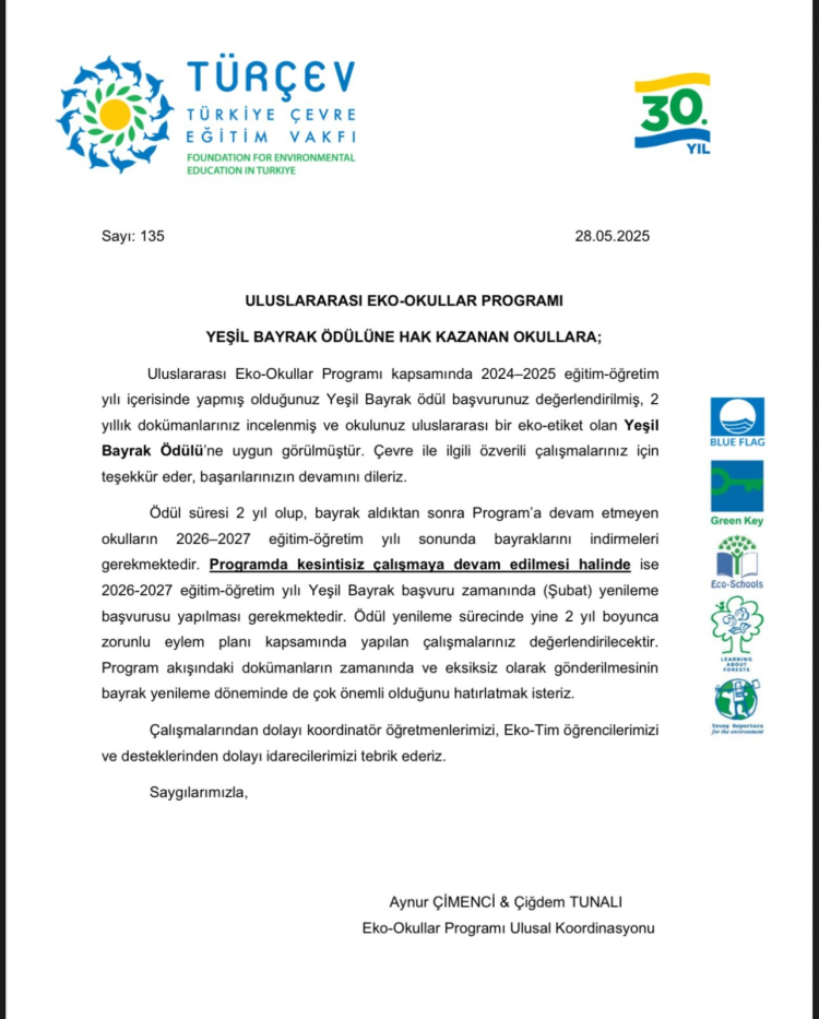 Yüreğir BİLSEM'e ‘Yeşil Bayrak’ ödülü 2