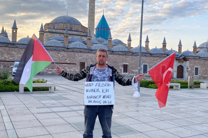 Gazze’de savaşın bitmesi için yola çıkan İrfan Başkaya, Babalar Günü’nde Konya’da