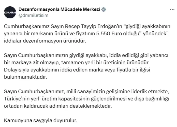 Cumhurbaşkanı Erdoğan’ın ayakkabısıyla ilgili “250 Bin TL” iddialarına İletişim Başkanlığı’ndan yalanlama 2