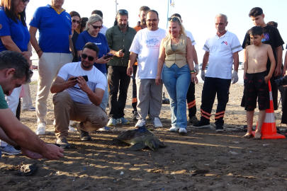 Deniz kaplumbağası ‘Atlas’, bilimsel araştırmalar için denize bırakıldı