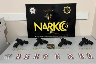 Polisin uyarı ateşiyle durdurulan araçtan uyuşturucu ve silahlar çıktı