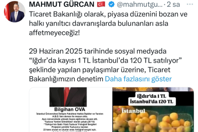 Ticaret Bakanlığı'ndan "1 TL’ye kayısı" paylaşımına 1 milyon 400 bin TL ceza