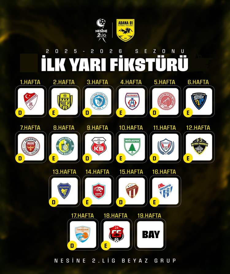 Nesine 2. Lig'de Adanaspor ve Adana 01 FK’nın fikstürü belli oldu 2