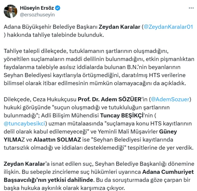Zeydan Karalar için avukatından tahliye talebi 2