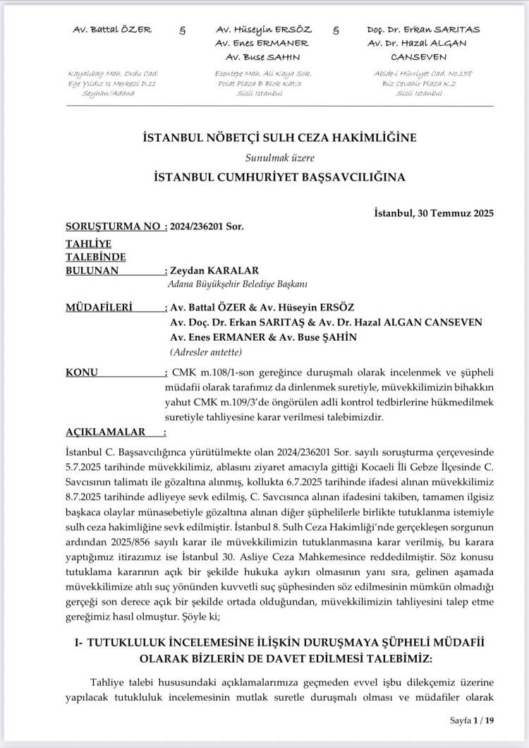 Zeydan Karalar için avukatından tahliye talebi 3