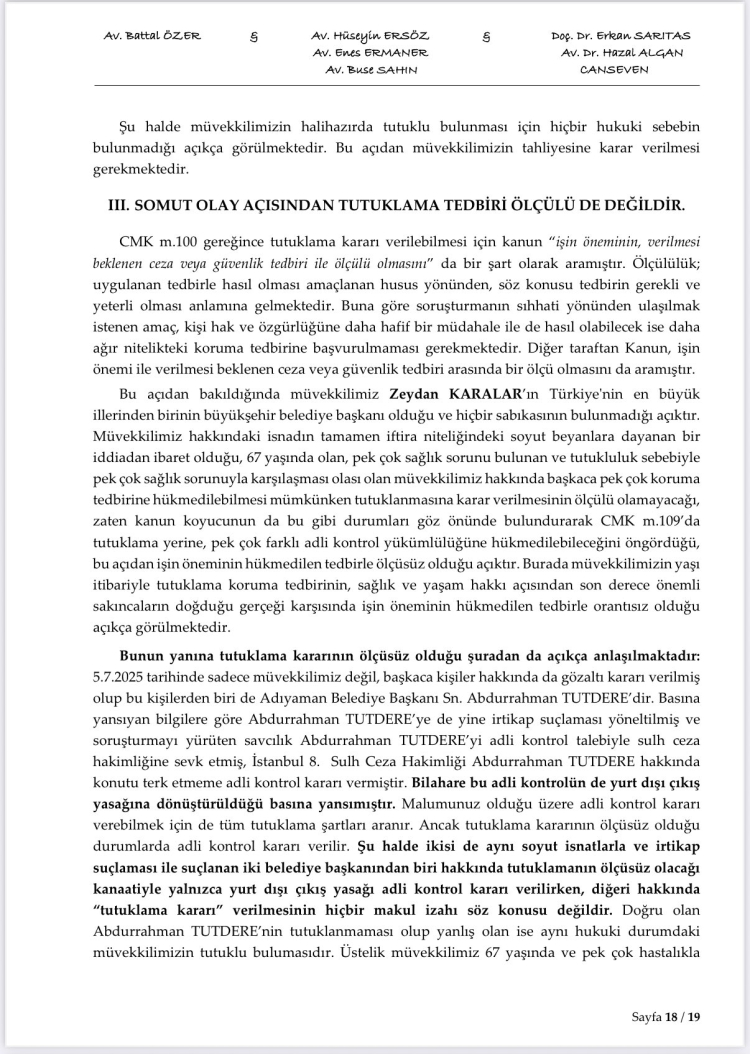 Zeydan Karalar için avukatından tahliye talebi 4