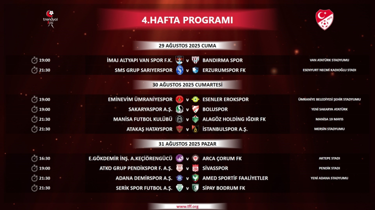Adana Demirspor'un 3. ve 4. hafta maç programı belli oldu! 5