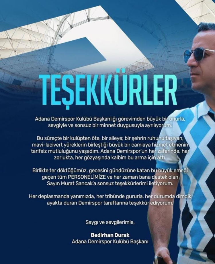 Adana Demirspor Kulübü Başkanı Bedirhan Durak