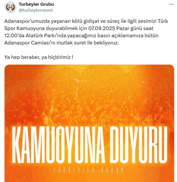 Adanaspor taraftar grubu Turbeyler’den çağrı “Ya hep beraber, ya hiçbirimiz” 2