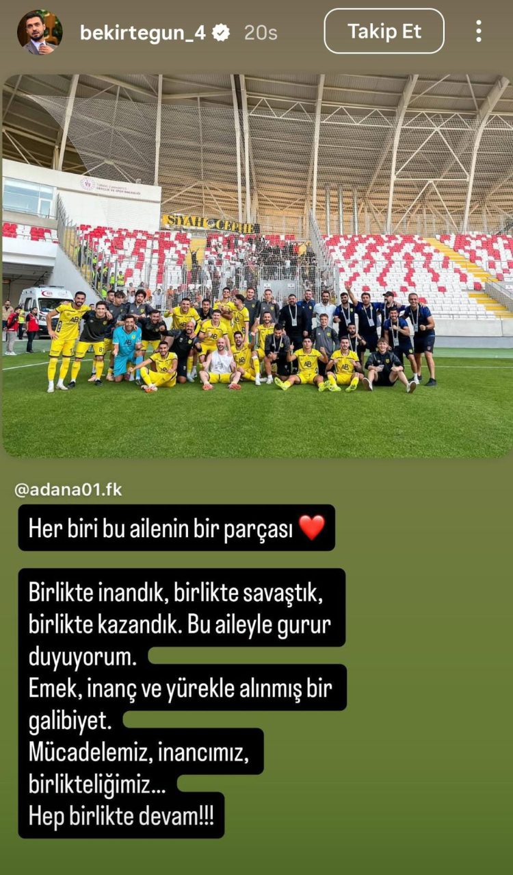 Adana 01 FK'dan geri dönüş galibiyeti Bekir İrtegün'den 'aile' vurgusu 2