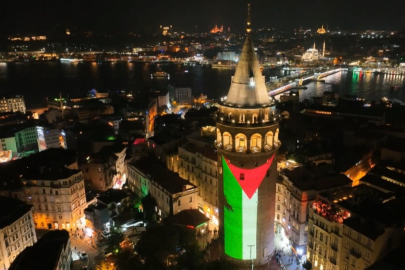 Galata Kulesi’ne Filistin bayrağı yansıtıldı