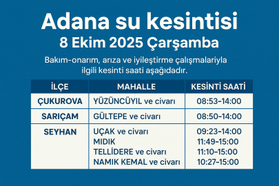 Adana’da bugün (8 Ekim 2025) su kesintisi var mı? Hangi ilçelerde sular yok?