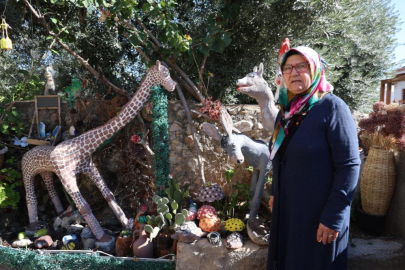 Emekli öğretmen atıkları sanata dönüştürdü, bahçesini açık hava galerisine çevirdi
