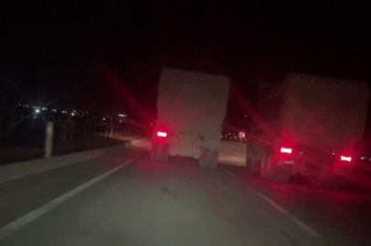 Trafikte 100'ü bulan hızla yarışan kamyonların o anları kamerada