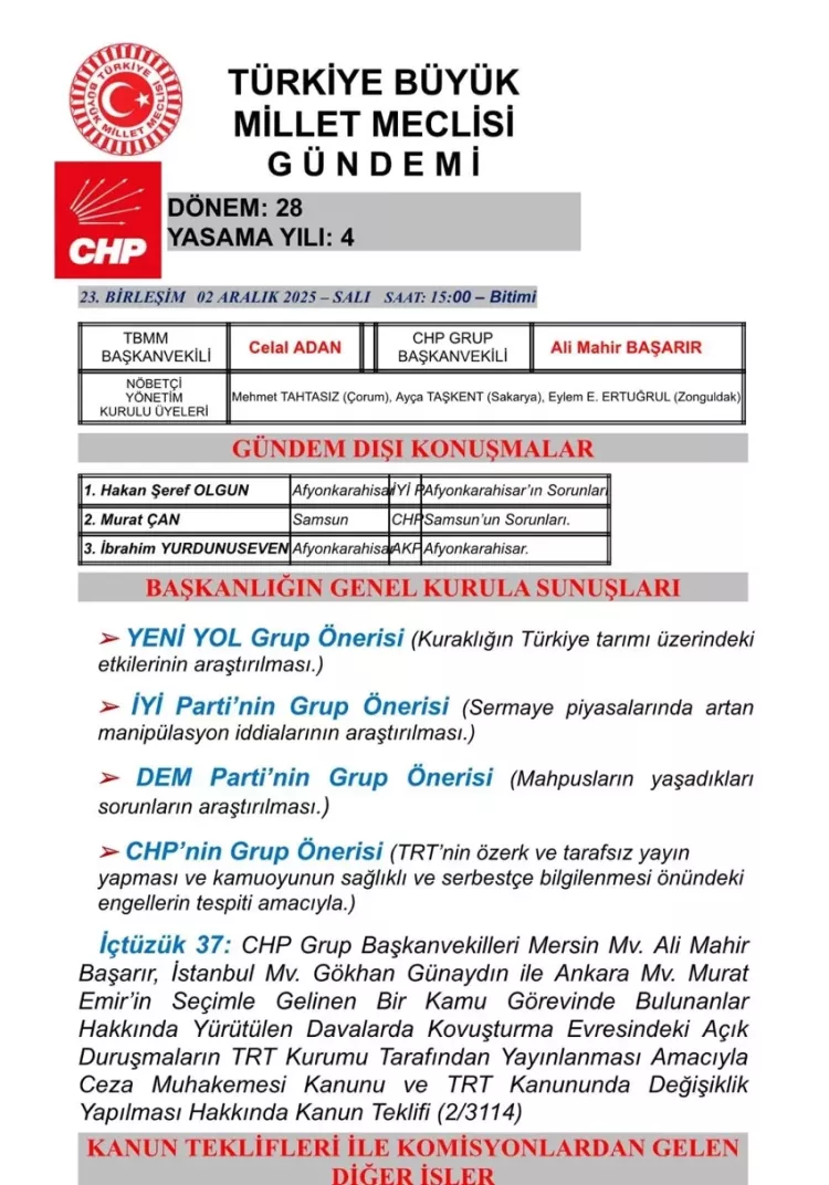 CHP’nin “duruşmalar TRT’de yayımlansın” önergesi bugün Meclis’e geliyor 2