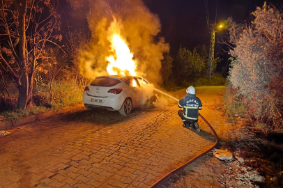 Hatay'da otomobil alevlere teslim oldu