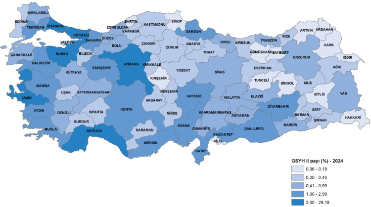 İl bazında GSYH payı, cari fiyatlarla, 2024