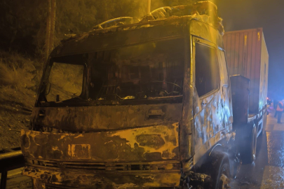 Mersin'de korkutan anlar: Güneş paneli yüklü tır alevlere teslim oldu