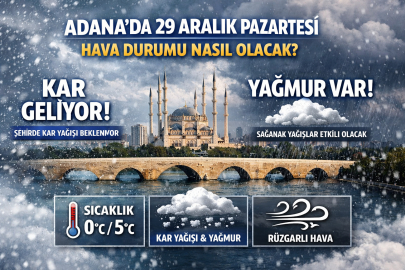 ADANA’DA 29 ARALIK PAZARTESİ HAVA DURUMU NASIL OLACAK? KAR GELİYOR MU, YAĞMUR VAR MI?