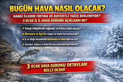 BUGÜN HAVA NASIL OLACAK? HANGİ İLLERDE FIRTINA VE KUVVETLİ YAĞIŞ BEKLENİYOR? 3 OCAK İL İL HAVA DURUMU AÇIKLANDI