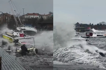 İstanbul’u şiddetli lodos vurdu: Dalgalar sahili aştı, tekneler battı