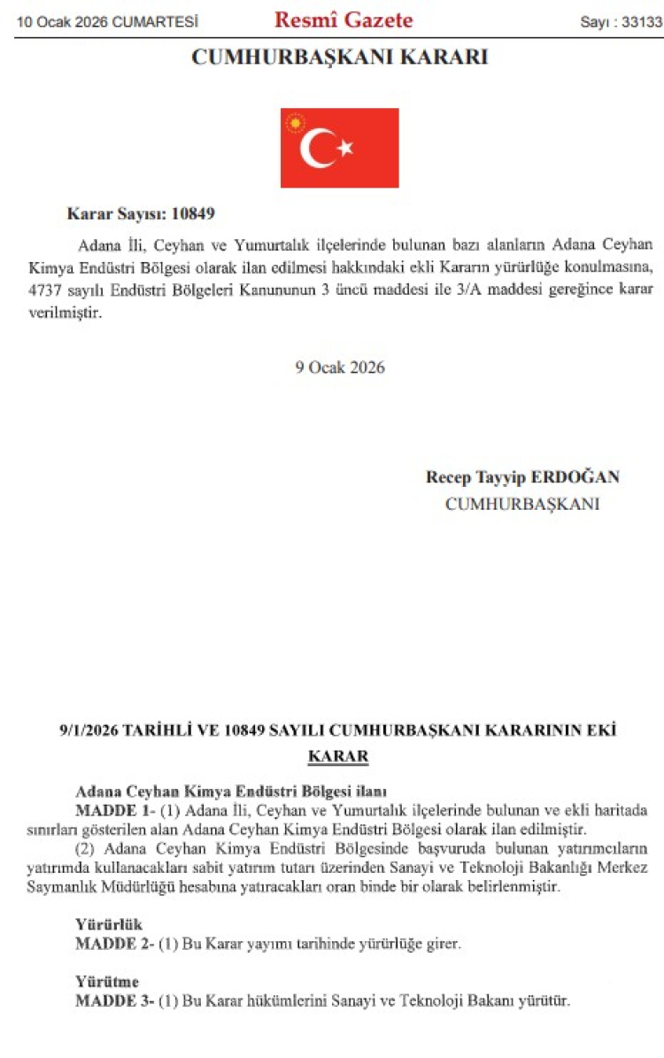 Adana Ceyhan Kimya Endüstri Bölgesi ilan edildi 2